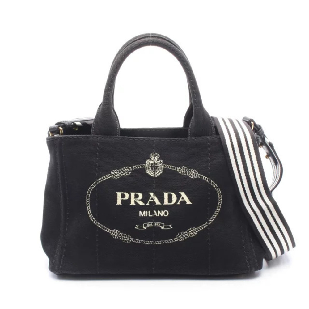 Prada Canapa Canvas Tote Bag Black White